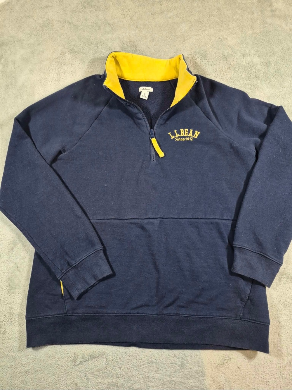 L.L. Bean Navy Blue & Yellow Quarter-Zip Fleece Pullover - Size M